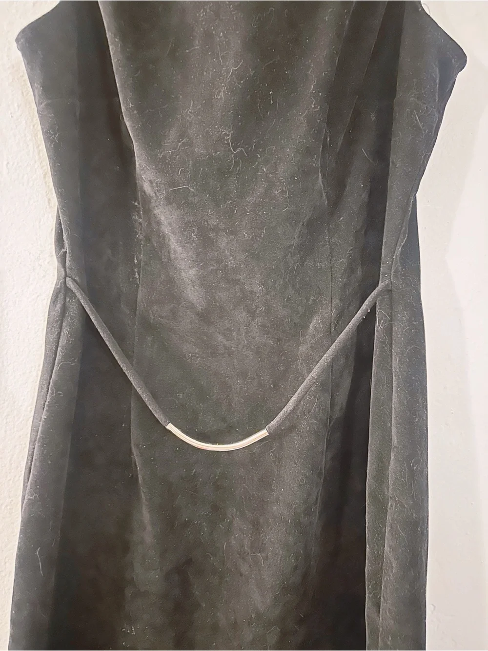 Vintage Black Velvet Shift Dress Mini Sleeveless Metal Tube Belt